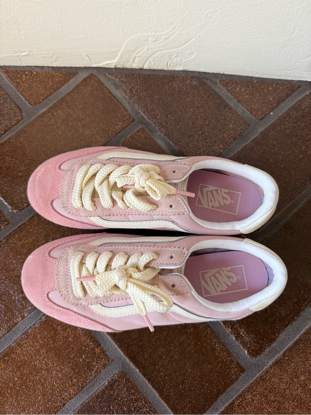 Vans Pink Suede Super Low Pro Sneakers with Cream Laces